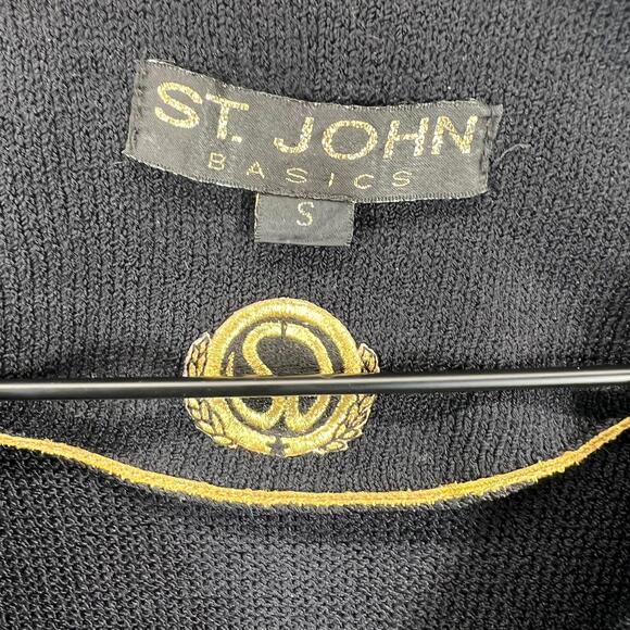 St. John Basics Santana Knit Navy V Neck Cardigan Sweater Gold‎ Buttons Jacket S - Picture 2 of 9